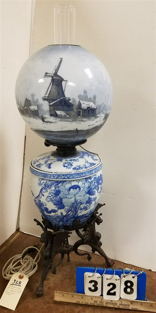 VICT. OIL LAMP W/ 19th c. CHINESE COVERED JAR, BODY ON (1 of 2)