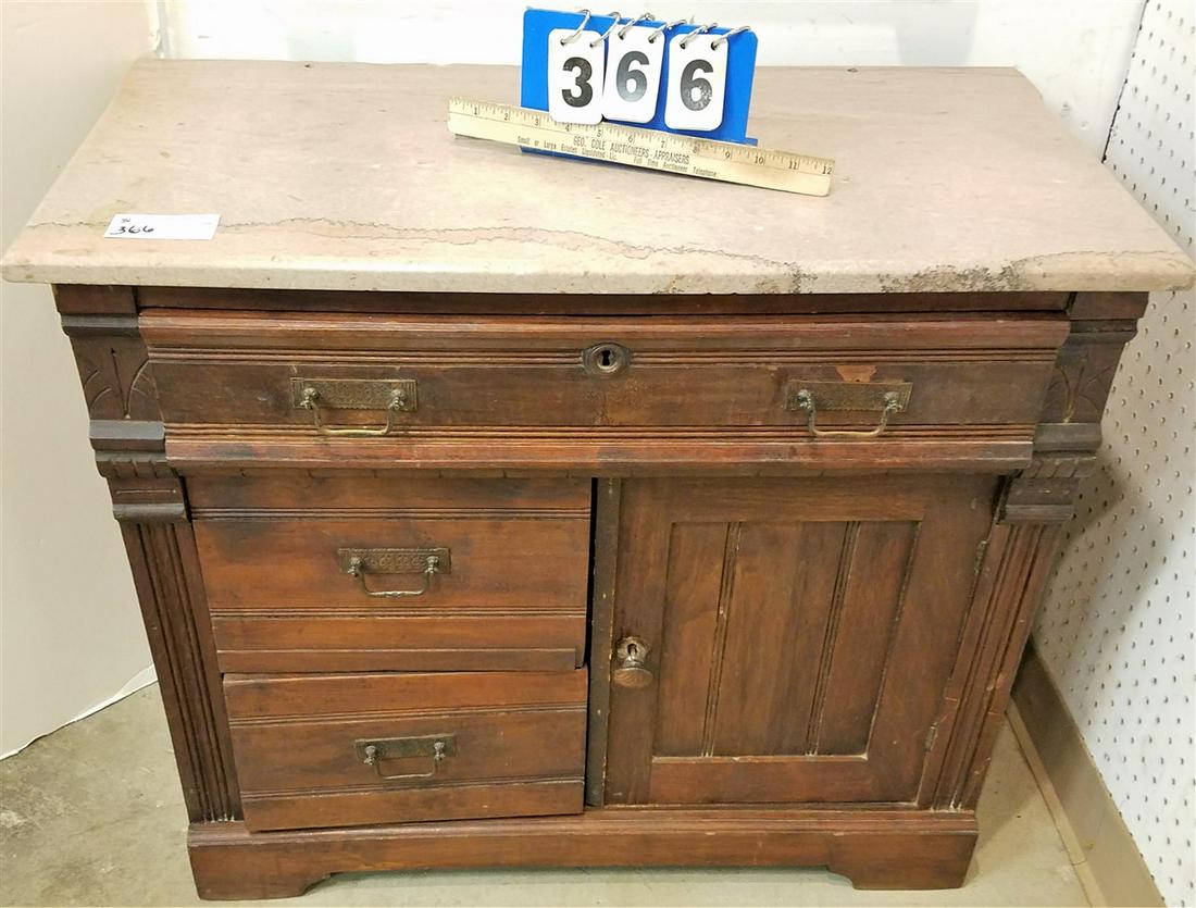 VICT. WALNUT EASTLAKE MARBLE TOP WASH STAND (1 of 2)