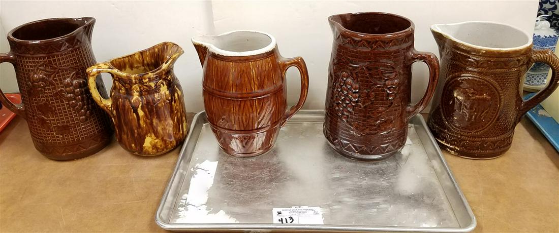 TRAY STONEWARE + POTTERY PITCHERS (1 of 7)