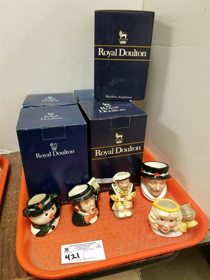 TRAY 5 ROYAL DOULTON MINI PITCHERS W/ BXS., BEEFEATER, (1 of 2)