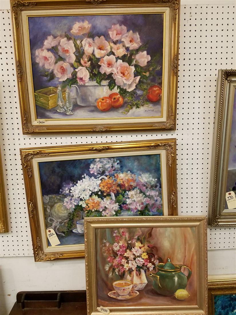 PR, FRAMED O/C FLORAL STILL LIVES, SGND. M.L. KELLY, (1 of 5)