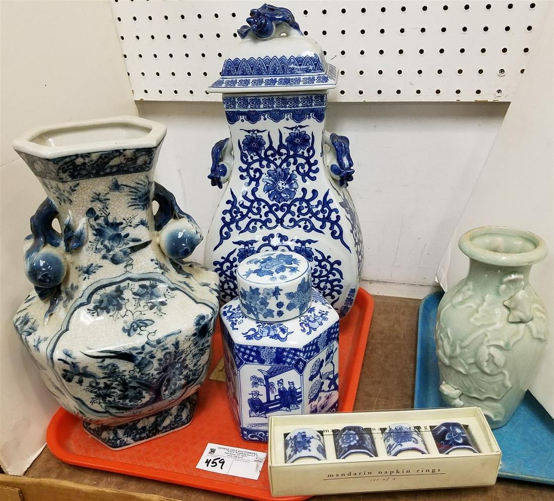 TRAY CHINESE VASES, 18", 14", + 9" + BXD SET 4 NAPKIN (1 of 1)