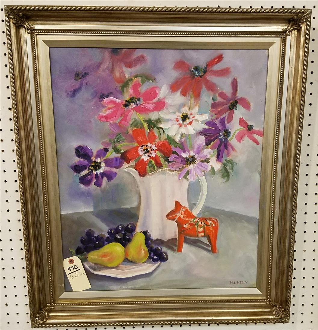 PR, O/C FLORAL STILL LIVES, SGND. M.L. KELLY, 25" X (1 of 4)