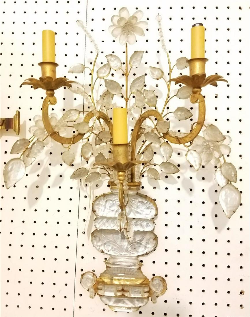 GILT METAL + CRYSTAL SCONCE, 22.5"H X 16"W (1 of 3)