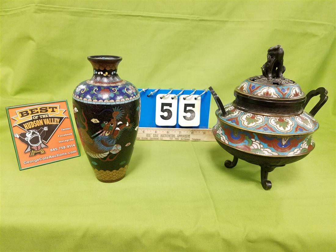 TRAY/ 2PC. COLISSONE VASE 7.25"H + CHAPLEVE INCENSE (1 of 1)