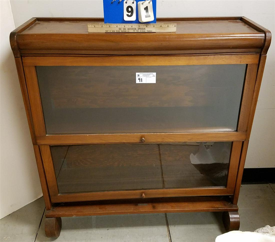 MAHOG. 2 SECTION STACKABLE BOOKCASE, 35.5"H X 33.75"W X (1 of 3)