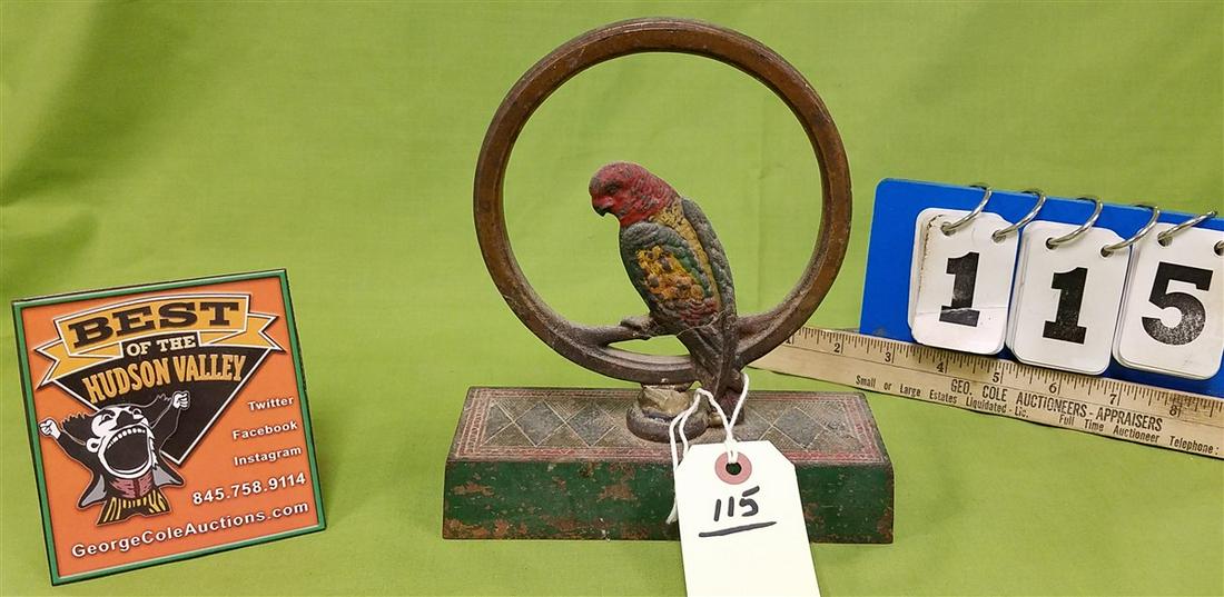 PARROT IN RING CAST IRON DOOR STOP, 8" (1 of 2)