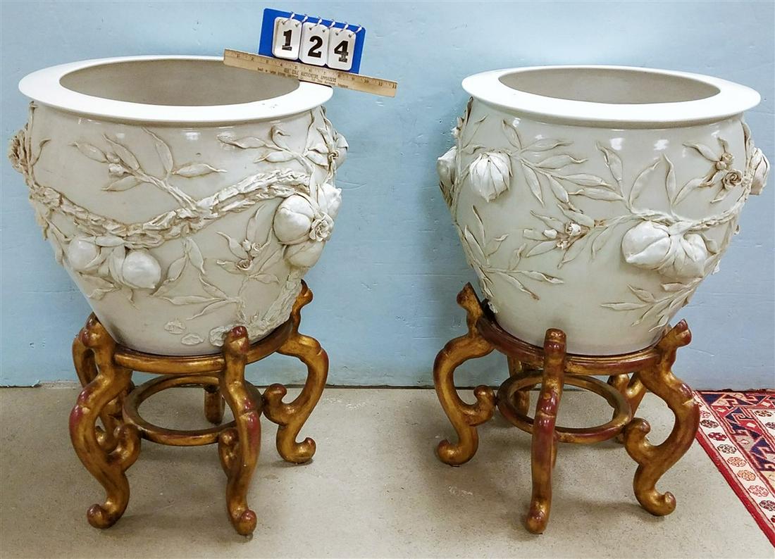 PR. CHINESE PORCELAIN JARDINIERE, 18"H X 20.5" DIAM. W/ (1 of 2)