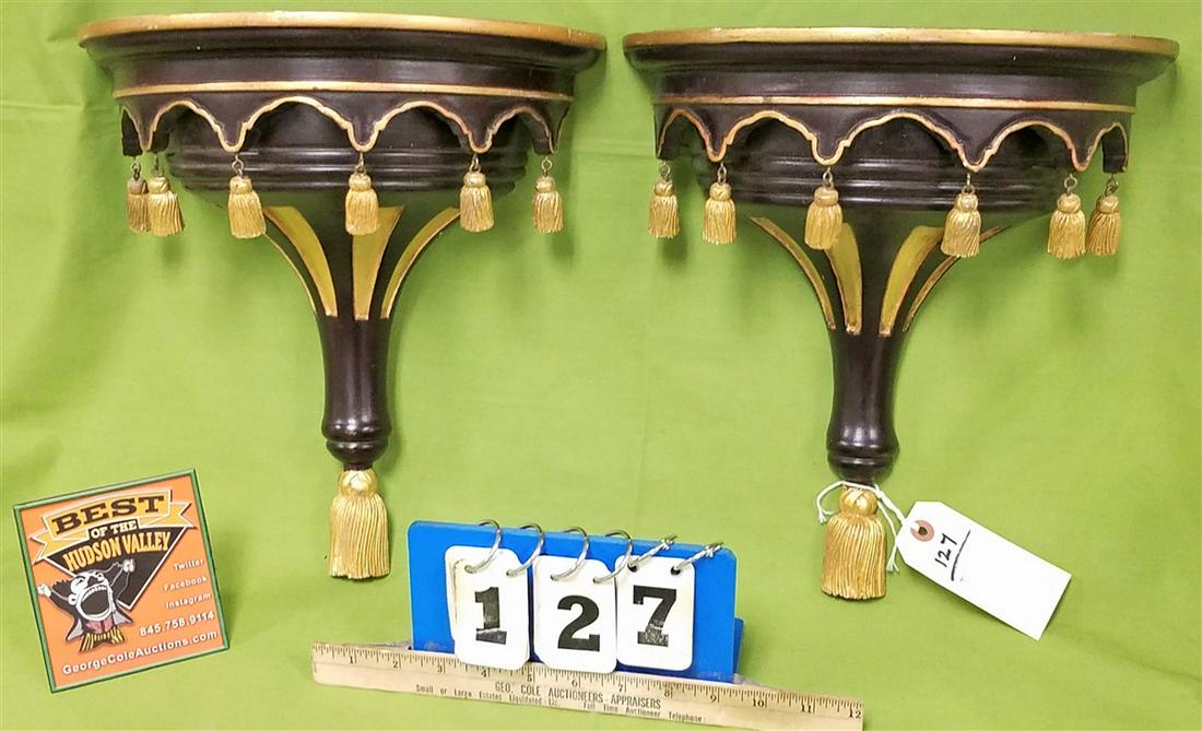 PR. EBONIZED WOOD PARCEL GILT WALL SHELVES, 12.75"H X (1 of 2)