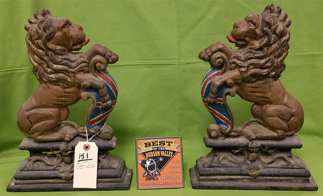 PR. 19th c. ENGLISH LION CAST IRON DOOR STOPS, 14.5" X (1 of 1)