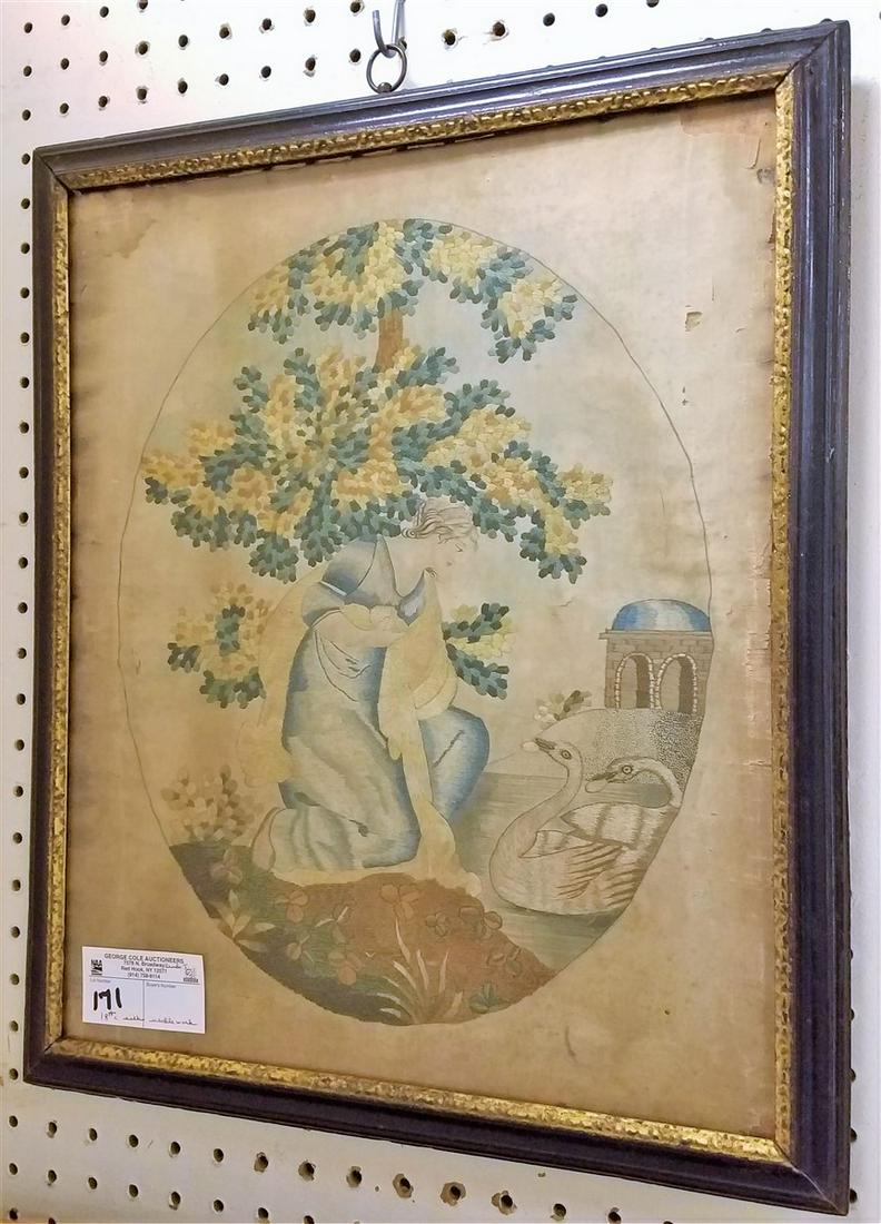 FRAMED 18th c. SILK NEEDLEWORK, 17.25" X 14.5" (1 of 1)