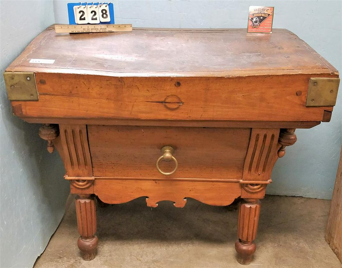 19th c. BUTCHER BLOCK W/ DRAWER, 34"H X 39.5"W X 27"D (1 of 4)