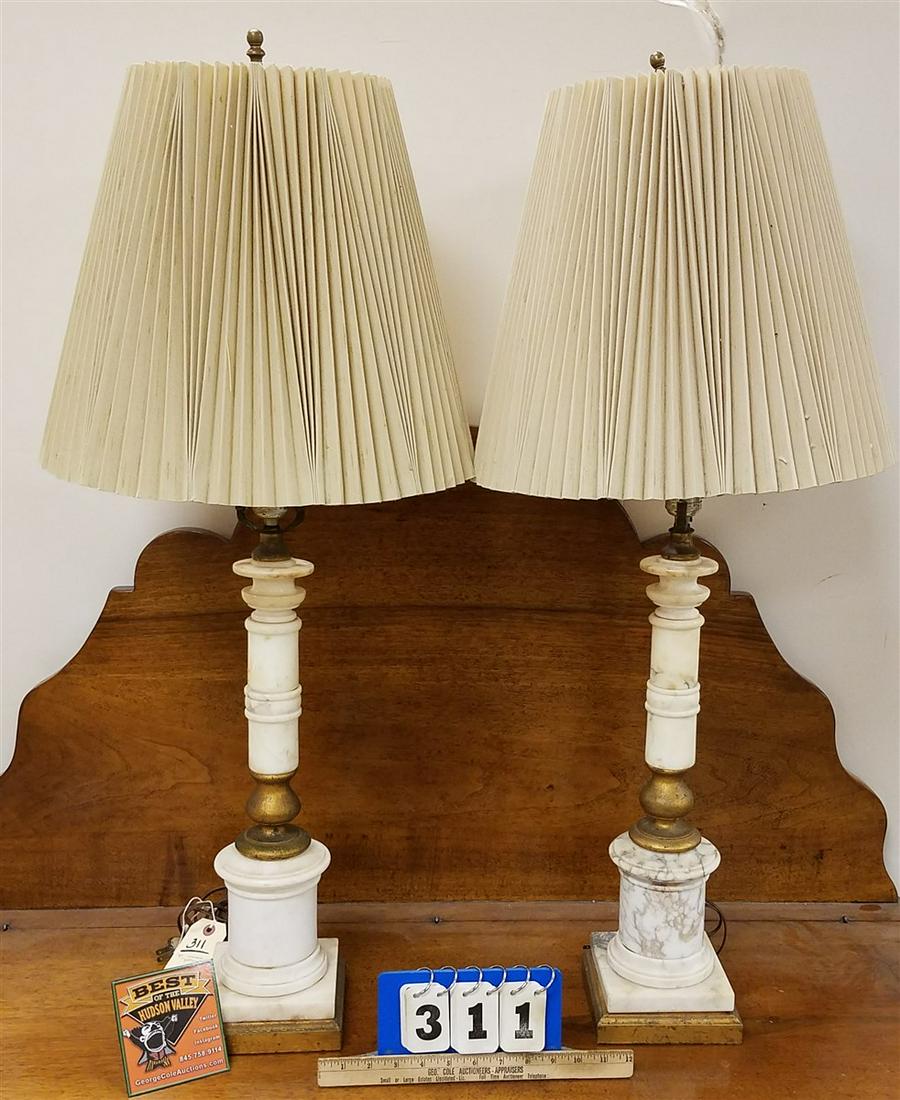 PR. MARBLE + GILT WOOD TABLE LAMPS, 3' (1 of 2)