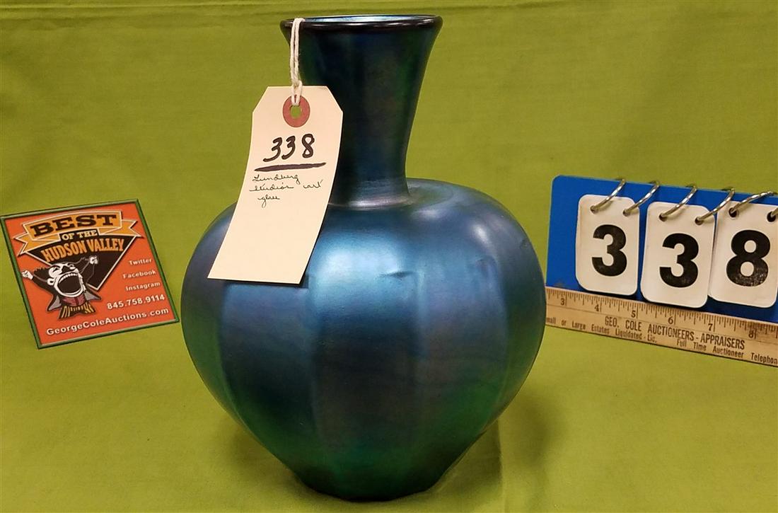 HAND BLOWN ART GLASS VASE, LUNDBERG STUDIOS, 9" (1 of 3)
