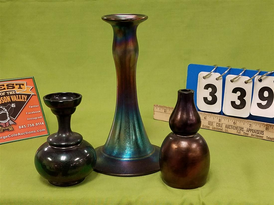 TRAY/ 3PC. ART GLASS, 8" CANDLESTICK, 2 VASES-6.75" + (1 of 3)