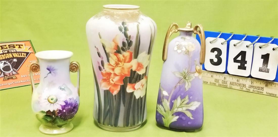 TRAY/ 3PC. NIPPON VASES, 6.75", 6" , + 4.25': TRAY/ 3PC. NIPPON VASES, 6.75", 6" , + 4.25'