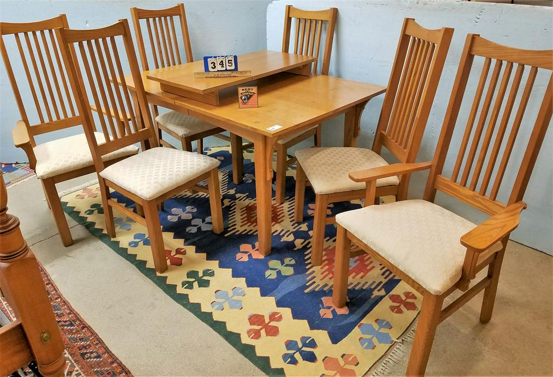 MISSION STYLE OAK DINING TABLE, 38" X 56" W/ LEAF + 6 (1 of 3)