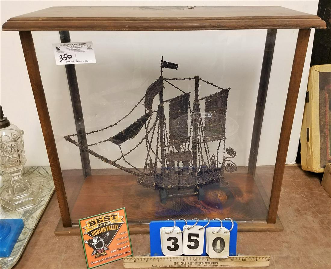 FOLK ART SHIP MODEL MADE OF CLOVES, 15"H X 16"L IN CASE (1 of 2)