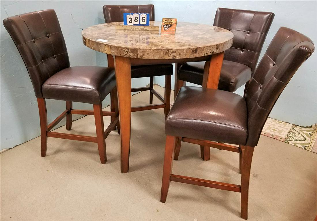 MARBLE TOP 40" DIAM. 36"H TABLE W/ 4 CHAIRS (1 of 2)