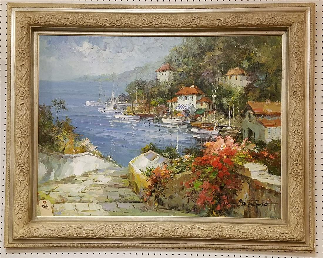 FRAMED O/C ITALIAN SHORE SCENE, SGND. ANTONIO, 31" X (1 of 2)