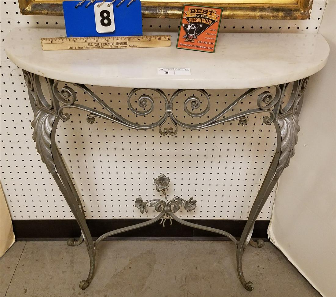 WROUGHT BASE MARBLE TOP CONSOLE TABLE, 32"H X 33"W X (1 of 2)