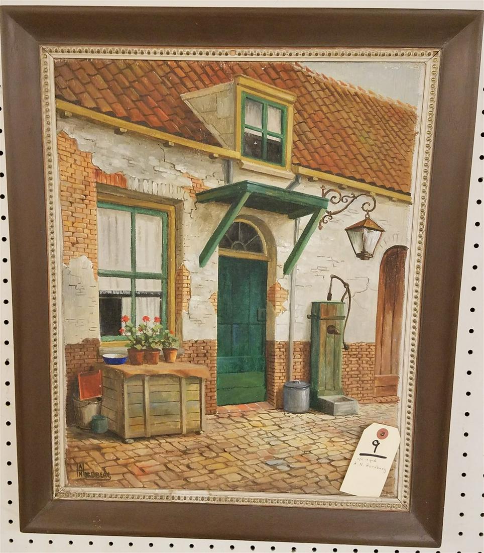 FRAMED O/C VILLAGE DOORWAY, SGND. A.N. HORDBERG, 20" X (1 of 5)
