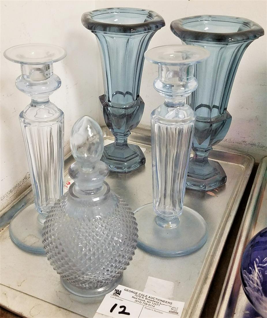 TRAY/PR, BLUE GLASS VASES 8", PR. HAND BLOWN (1 of 1)