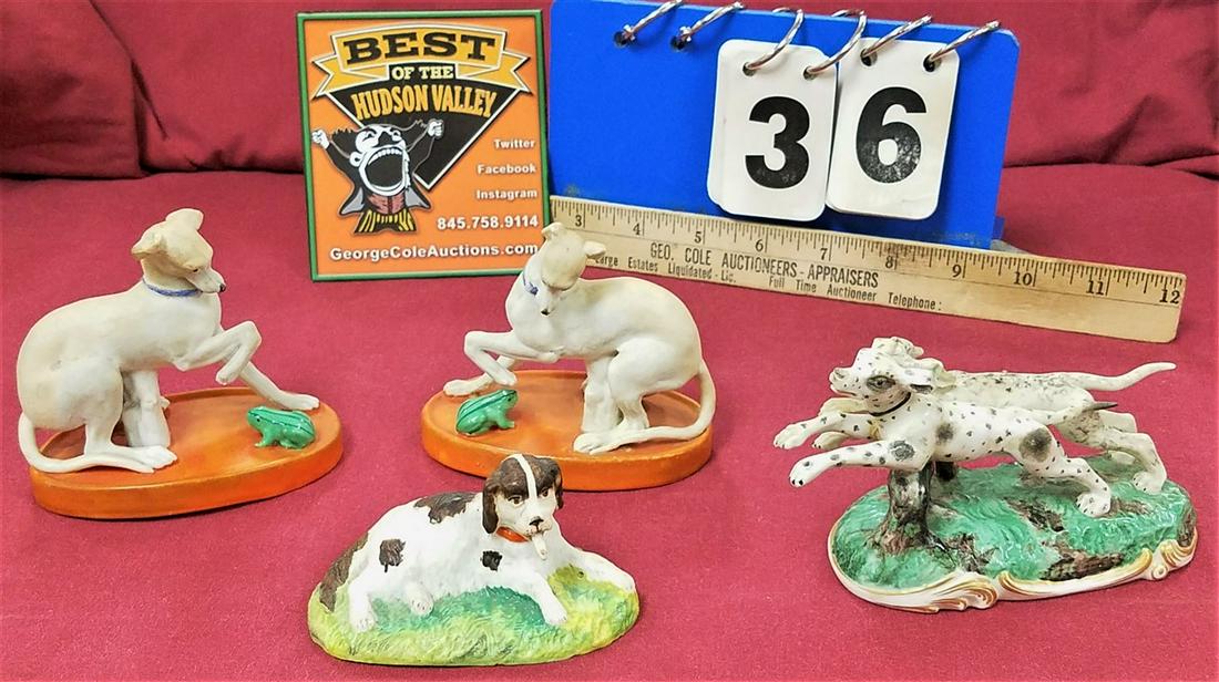 TRAY/ 3 19th c. BISQUE DOG FIGURINES-1 W/ MOVABLE HEAD (1 of 6)