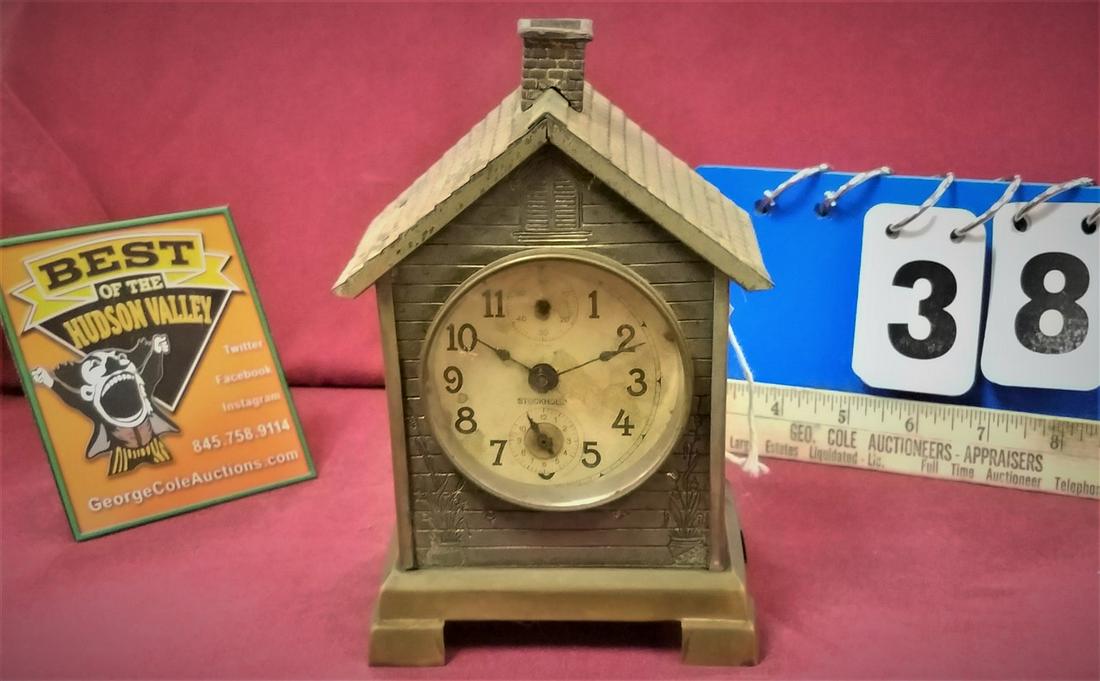 STOCKHOLM BRASS COTTAGE SHAPED CLOCK, 7"H X 4.75"W X (1 of 6)