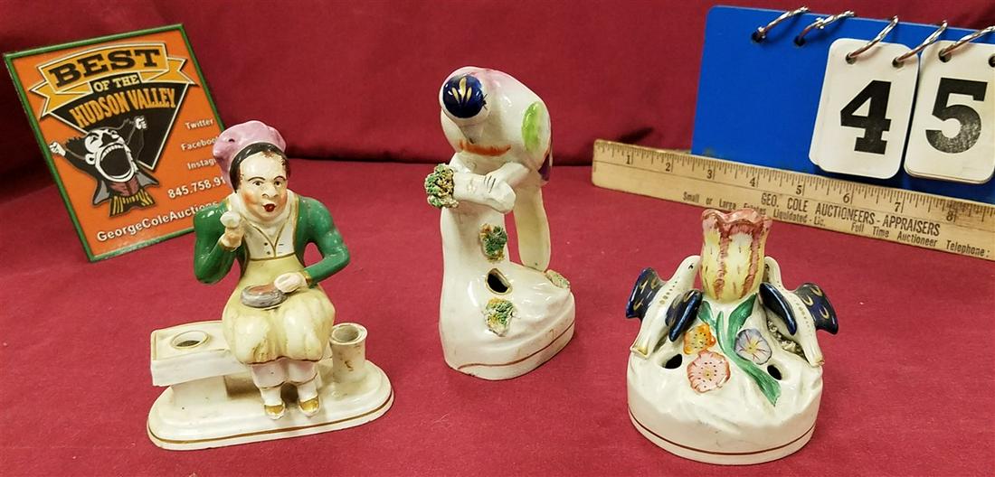 TRAY/ 3 STAFFORDSHIRE, FIGURAL INK WELLS: TRAY/ 3 STAFFORDSHIRE, FIGURAL INK WELLS