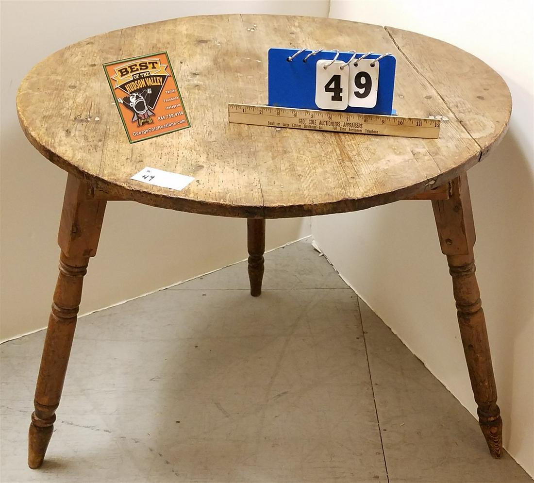 ENGLISH c.1850 CRICKET TABLE, 27"H X 31" DIAM. (1 of 2)