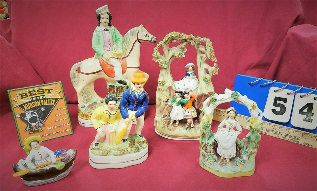 TRAY/ 5PC. STAFFORDSHIRE, INCL. BOAT MATCH SAFE AND (1 of 3)