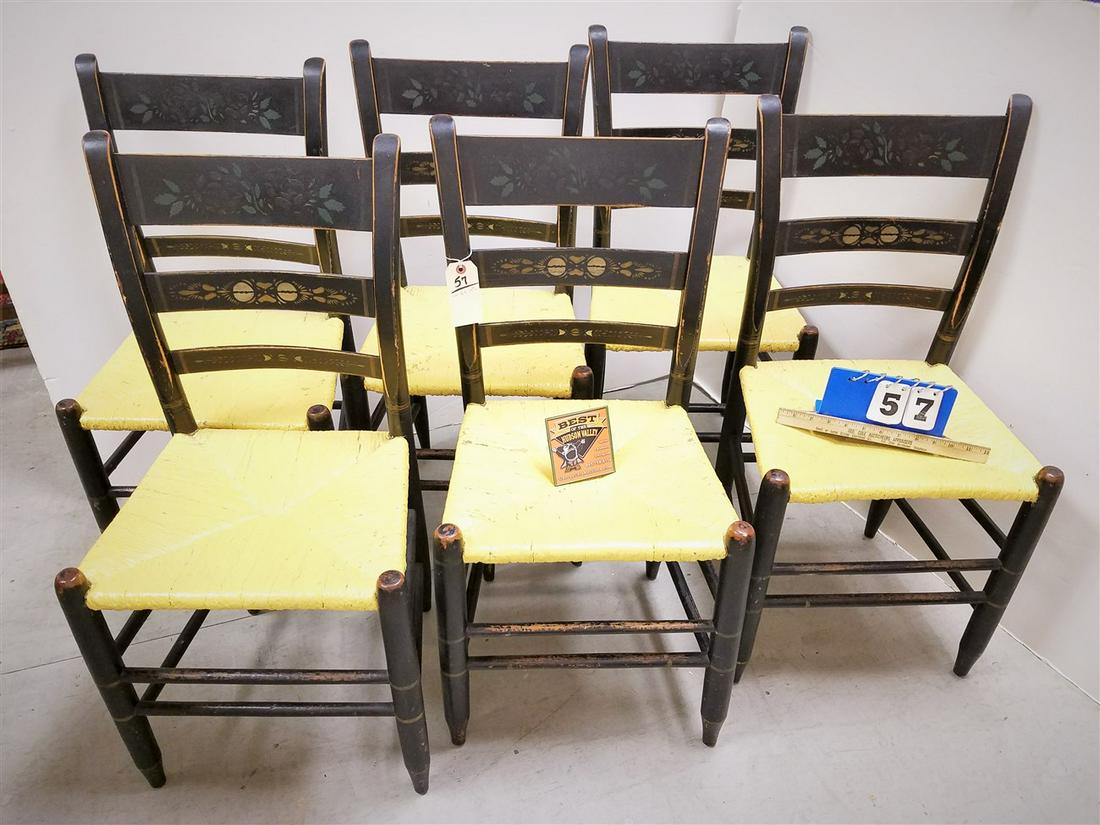 SET 6 19th c. RUSH SEAT STENCILED CHAIRS (1 of 2)
