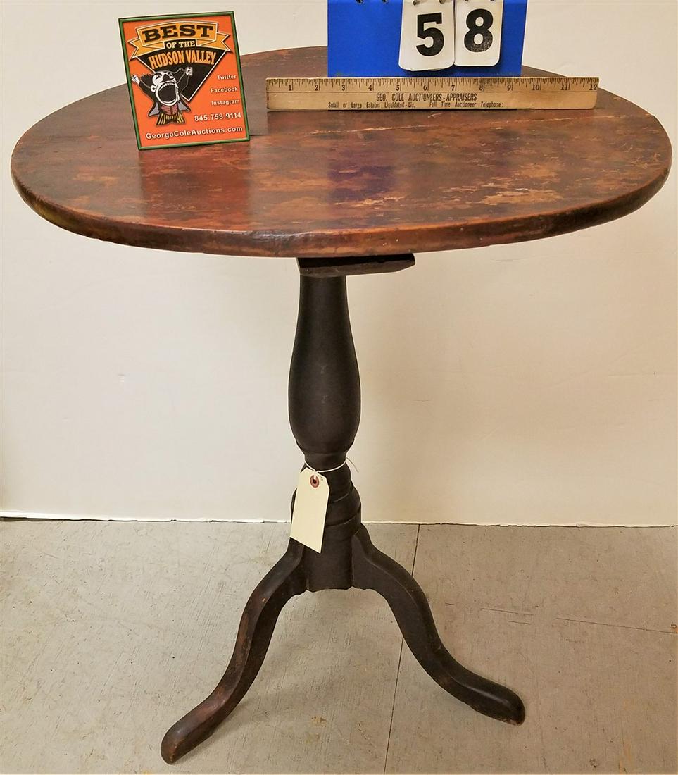 c.1800 RED STAINED CANDLESTAND, 27.5"H X 22" DIAM. (1 of 2)