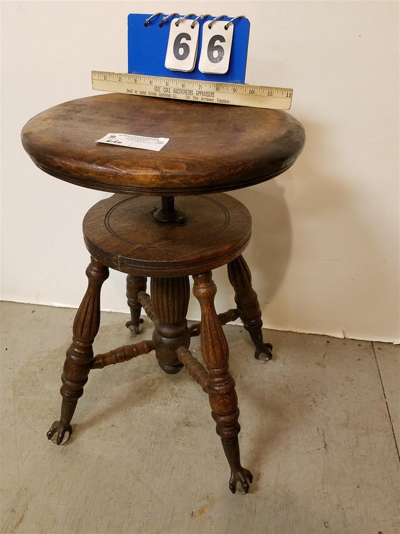 MAHOG. ADJUSTABLE PIANO STOOL (1 of 4)