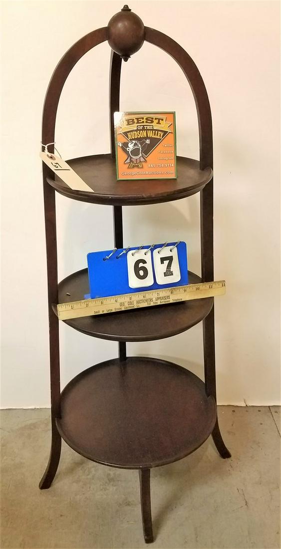 MAHOG. 3 TIER PLATE STAND, 36"H X 12.75" DIAM. (1 of 1)