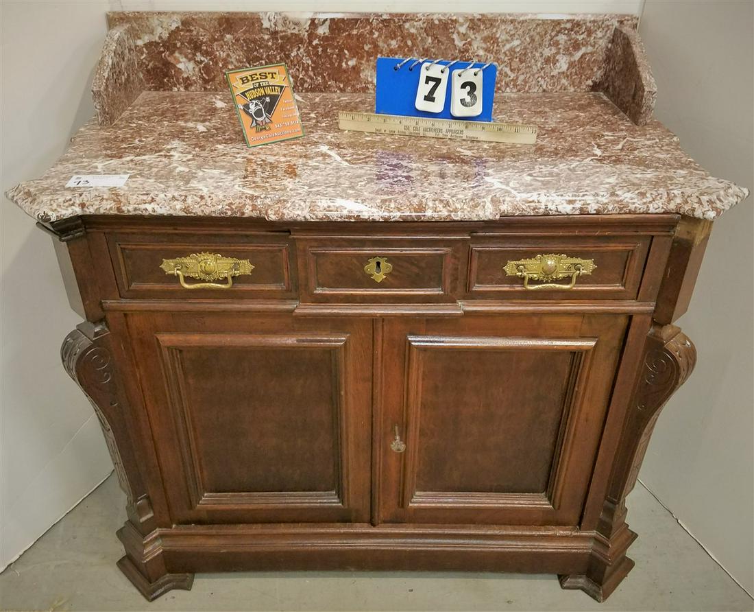 VICT. MARBLE TOP WALNUT WASHSTAND, 35.5"H X 38.5"W X (1 of 2)
