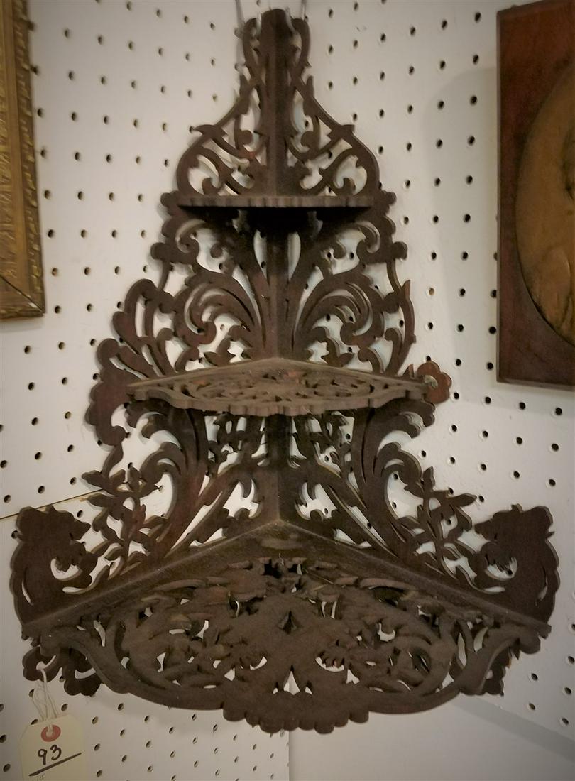 VICT. WALNUT JIG SAW 3 TIER CORNER SHELF, 23"H X 15"W (1 of 3)