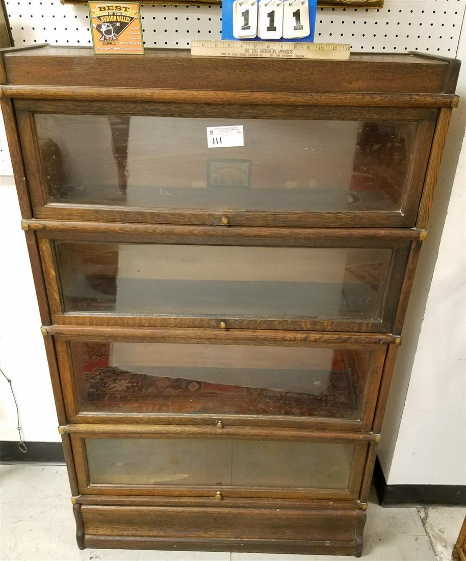 GLOBE-WERNICKE OAK 4 SECTION STACKABLE BOOKCASE, 54"H X (1 of 3)