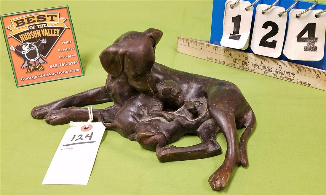 BRONZE DOG FIGURINE, 4.5" X 11"L (1 of 2)