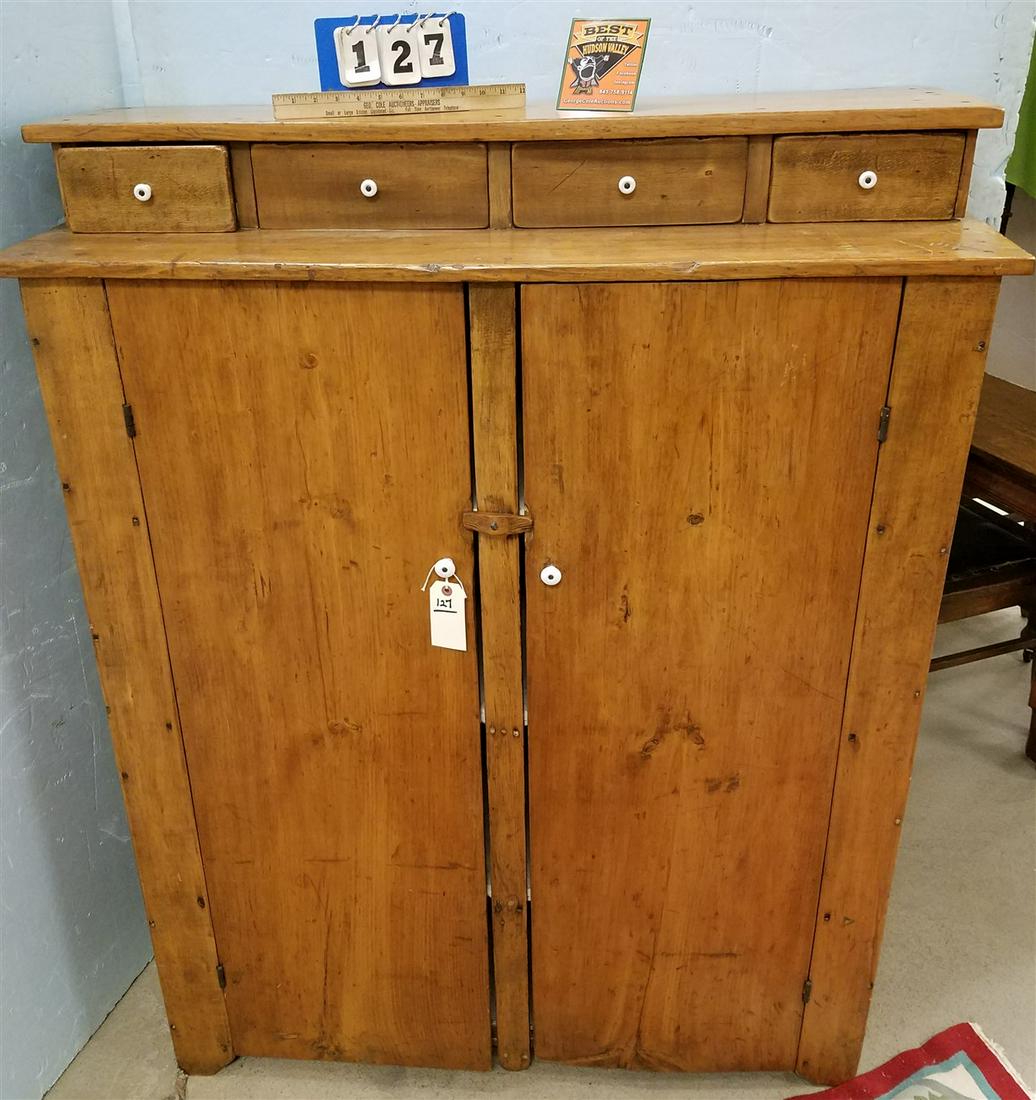 PRIM. PINE 4 DRAWER OVER 2 DOOR CUPBOARD, 56"H X 44"W X (1 of 3)