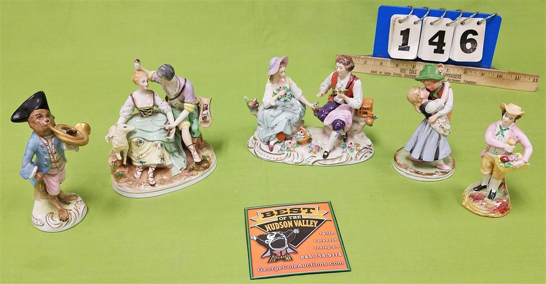 TRAY/ PORCELAIN FIGURINES, PR, SITZENDORF GROUPS, A.W. (1 of 3)