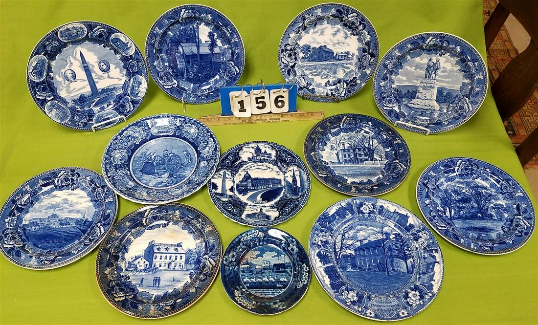 TRAY/ 12 BLUE + WHITE SOUVENIR PLATES, 9 WEDGWOOD, 3 (1 of 14)
