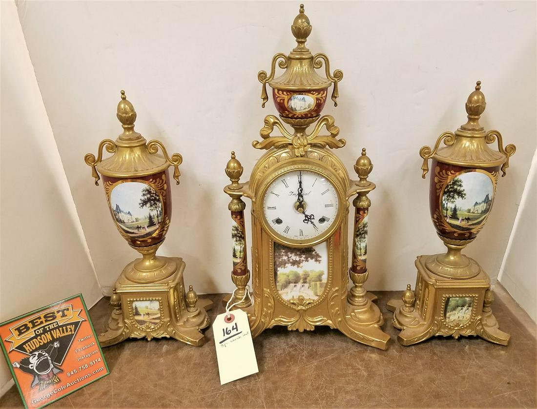 3PC. BRASS FRANZ HERMEL IMPERIAL MANTEL CLOCK W/ (1 of 3)