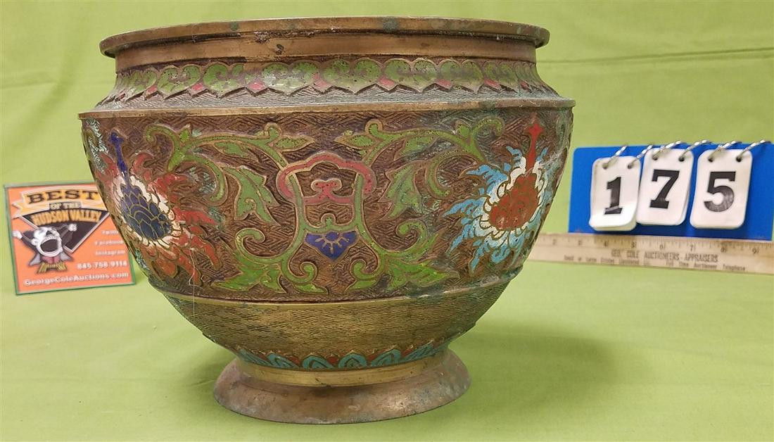 CHAMPLEVE BRONZE JARDINIER, 6.75"H X 9.5" DIAM.: CHAMPLEVE BRONZE JARDINIER, 6.75"H X 9.5" DIAM.