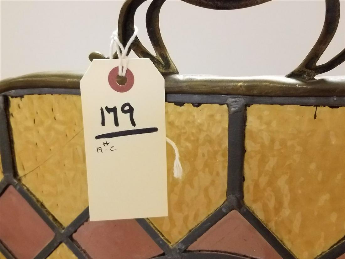 19th c. LEADED GLASS FIRE SCREEN, 24"H X 15.5"W (1 of 4)