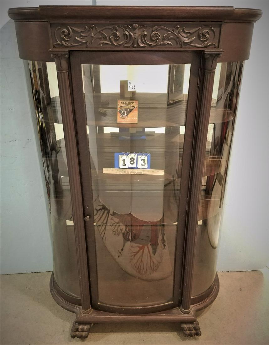 CARVED OAK CURVED GLASS CHINA CABINET 67"H X 44"W X 17 (1 of 3)