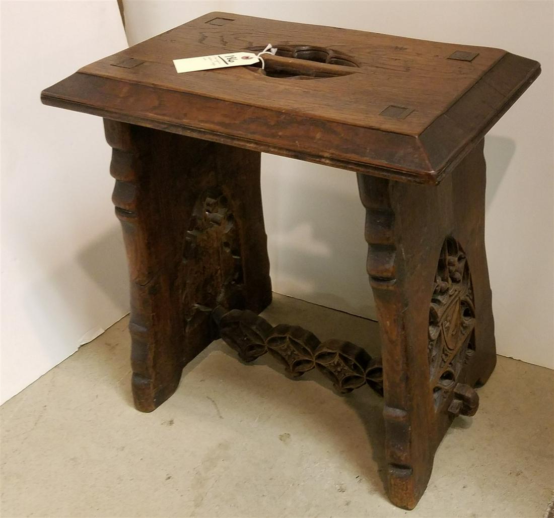 C1900 GOTHIC STYLE ENGLISH OAK STOOL 20"H X 20"W X 13 (1 of 3)
