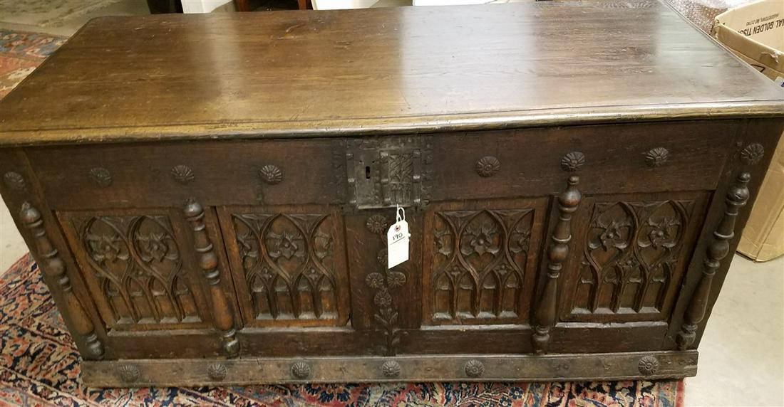 c.1550 FRENCH GOTHIC OAK COFFER, WITH LATER REPLACED (1 of 7)