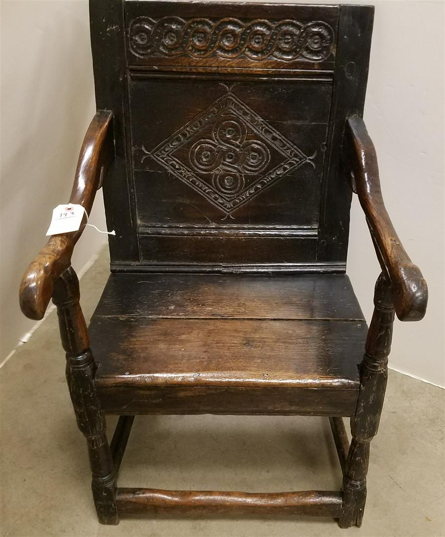 ENGLISH c.1675 OAK WAINSCOT ARMCHAIR 35 1/2"H X 21 (1 of 4)